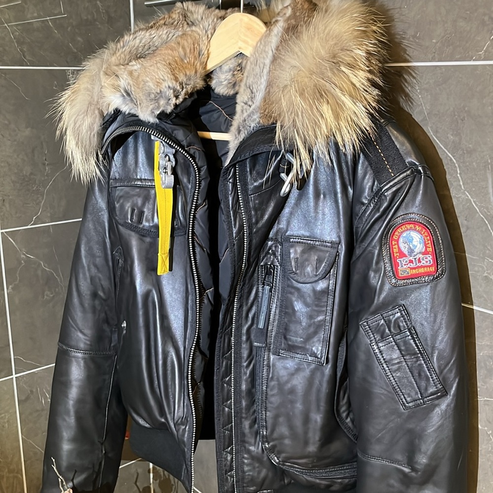 PARAJUMPERS black leather Gobi bomber aviator jacket